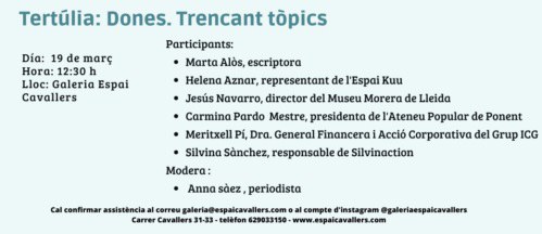 TERTÚLIA · DONES. TRENCANT TÒPICS